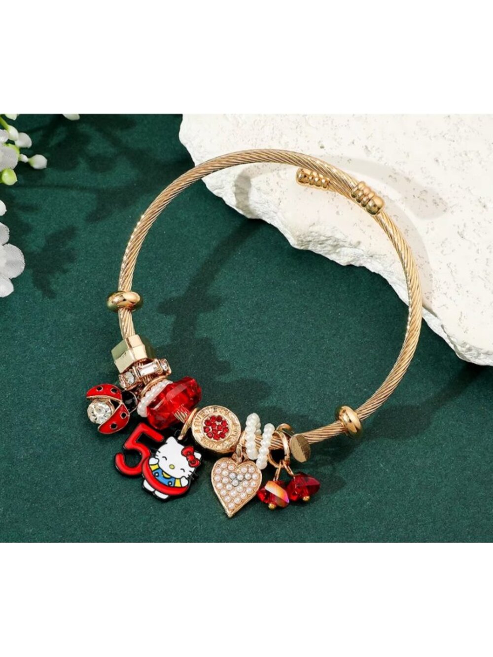 Hello Kitty Gold & Red Charm Bracelet – Adjustable Kawaii Collector Jewelry Gift